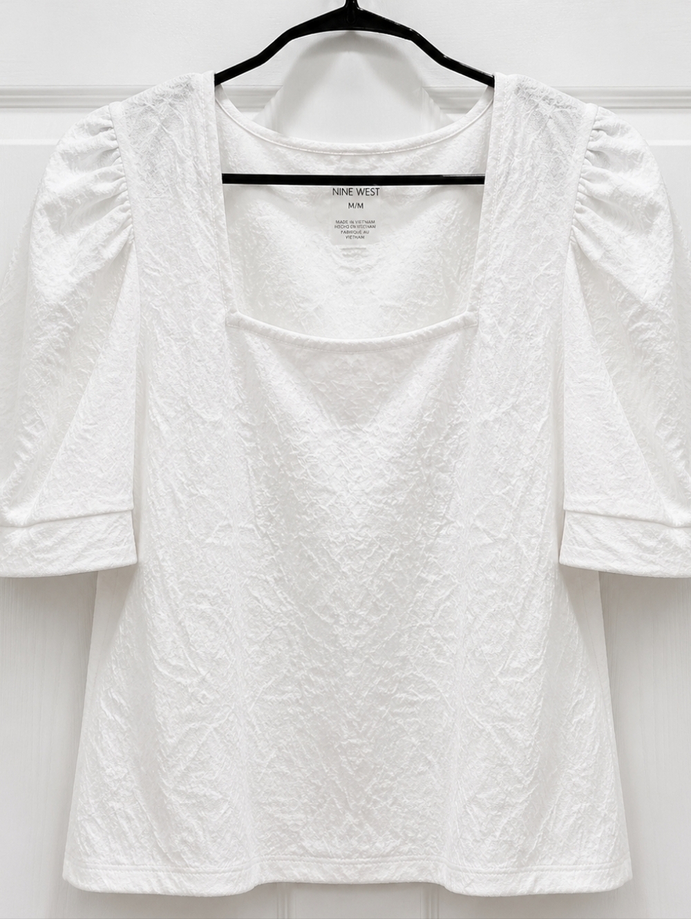 Nine West White Square Neck Puffy Sleeve Blouse XXL Textured Top